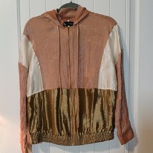 Zara Women's Tan and Gold Bomber Jacket